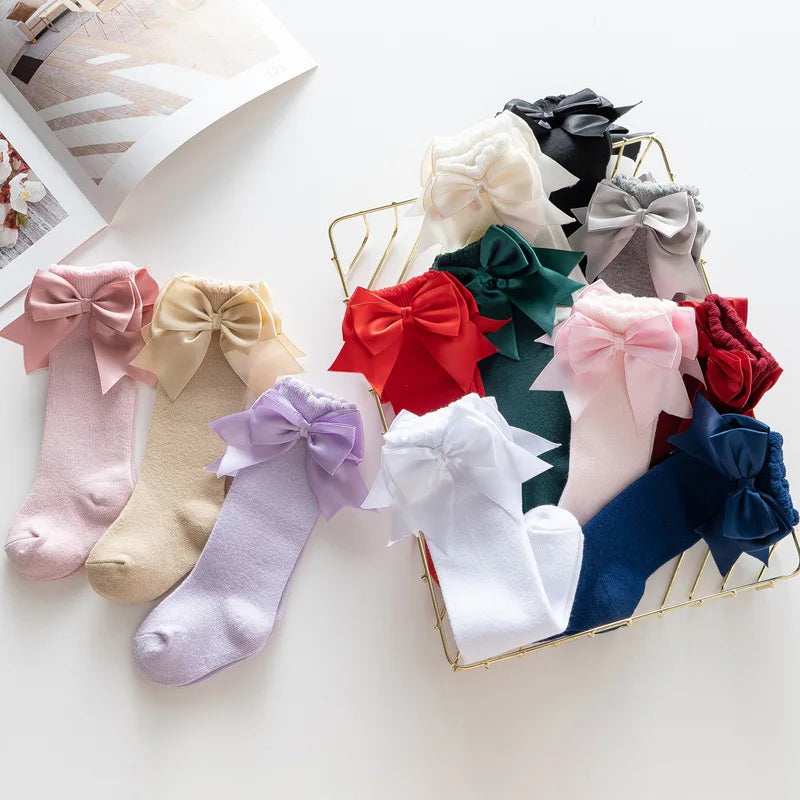 Winter Autumn Kids Knee High Socks Baby Girls Cotton Socks Big Bow Soft Toddlers Princess Children Long Tube Socken For 0-5Years