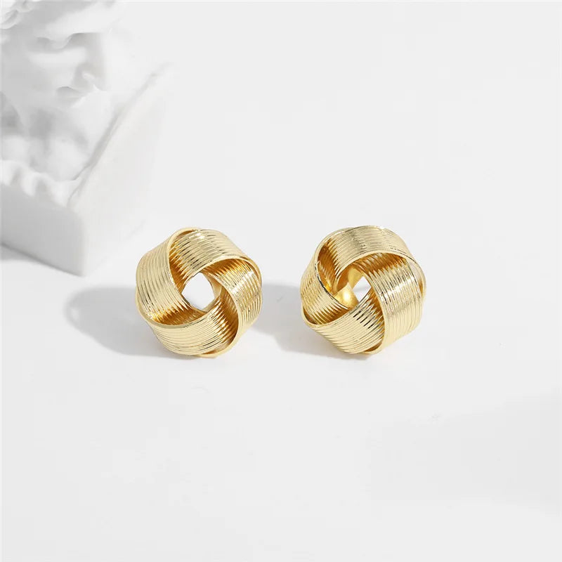 Glossy Twisted Flower Metal Stud Earrings Female Gold Color Personality Creative Fashion Windmill Button Small Ear Jewelry