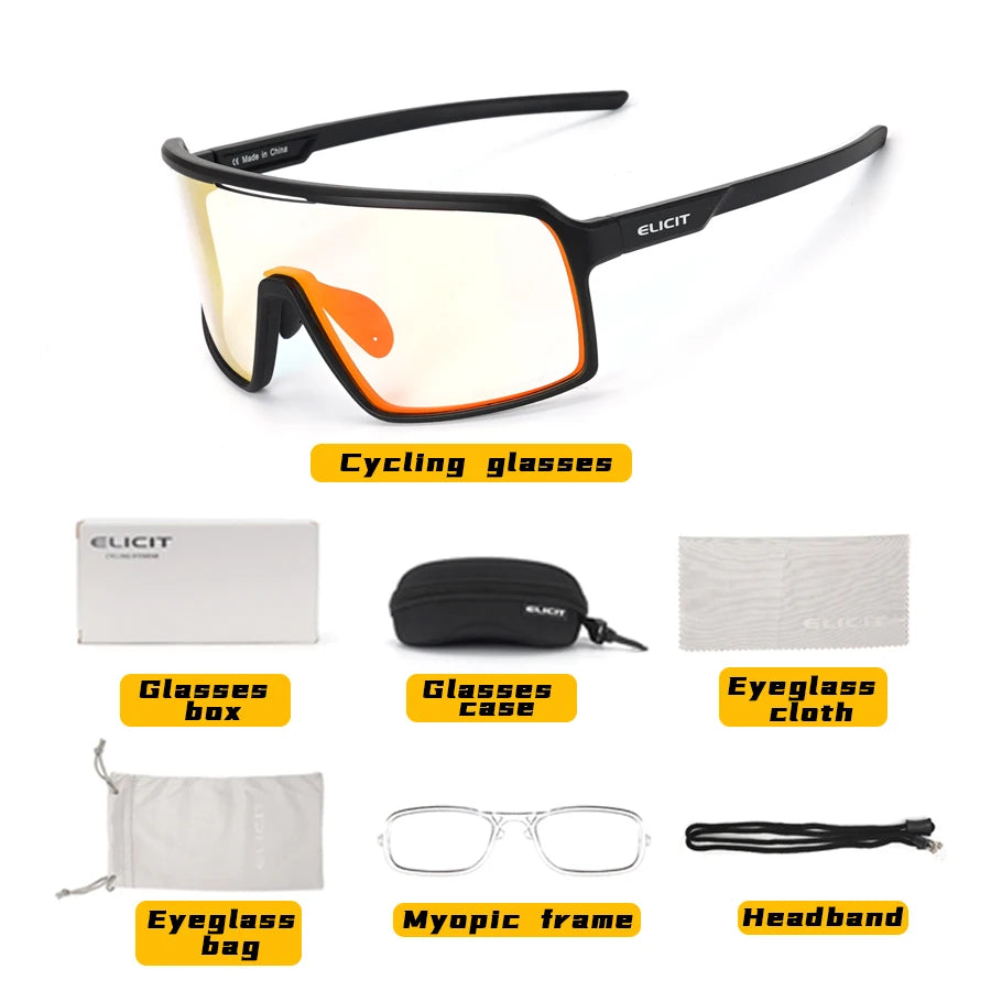 Photochromic Cycling Glasses Sunglasses Men Women Mountain Bike Road Eyewear UV400 Bicycle Riding Outdoor Sports Hiking Goggles