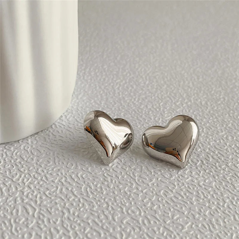 LATS Gold Color Smooth Surface Love Heart Shaped Stud Earrings Women Minimalist Fashion Girl Wedding Bridal Jewelry