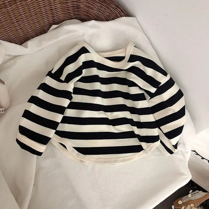 Fashion Children Boys Long Sleeve Striped T-shirt Tops Loose Kids Autumn Clothing Crewneck Pullover Baby Girl Blouse Sweatshirt