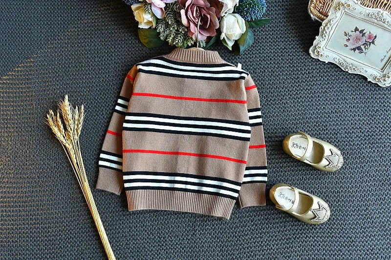 Baby Girl Clothes Set Autumn Winter New Fashion Striped Sweater Suit Cute Bow Knitted Two-piece 2-6 Years Kids Clothing