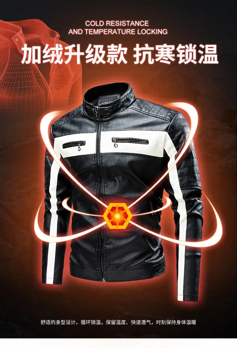 2023 winter new standing collar leather jacket men's business high-grade leather jacket young and large size motorcycle jacket