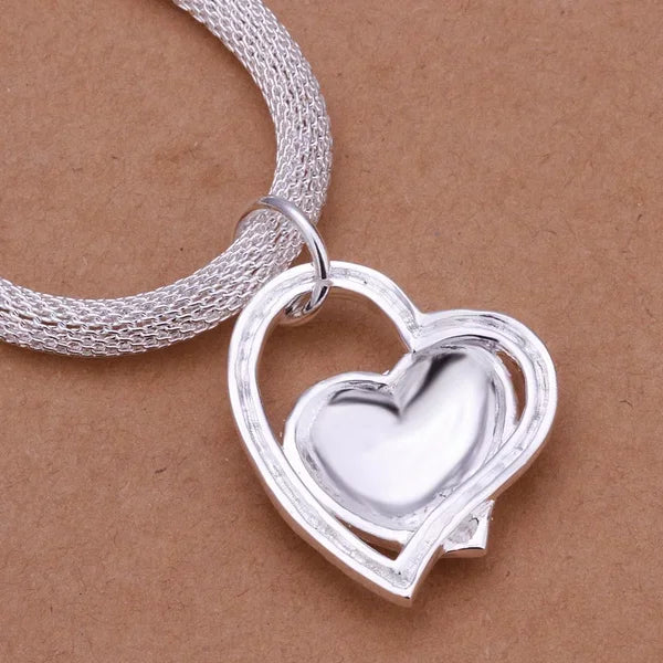 925 Sterling Silver Necklace Gorgeous Charm Fashion  Heart Wedding Lady Love for Women Noble Luxury 18 Inches 45cm Jewelry