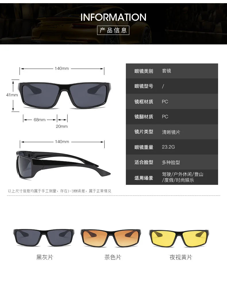 Vintage Sunglasses Men Driving Rectangle Design Sun Glasses Female Male Eyewear Black Big Frame Sunglasses Mens