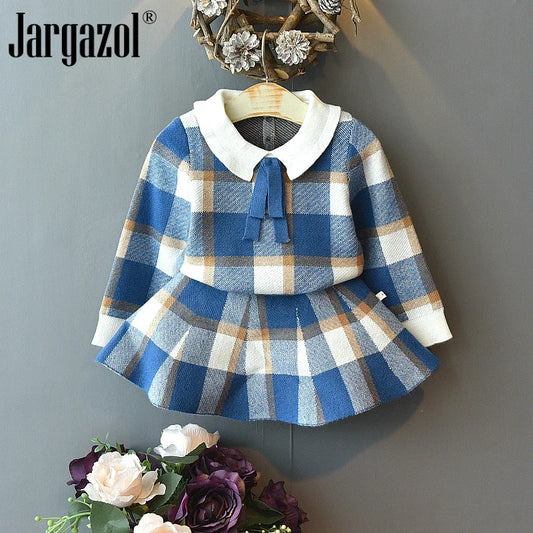 Baby Girls Winter Clothes Set Christmas Outfits Kids Girls Plaid Knit Sweater&skirt Fall Girl Clothing Set Children Costume