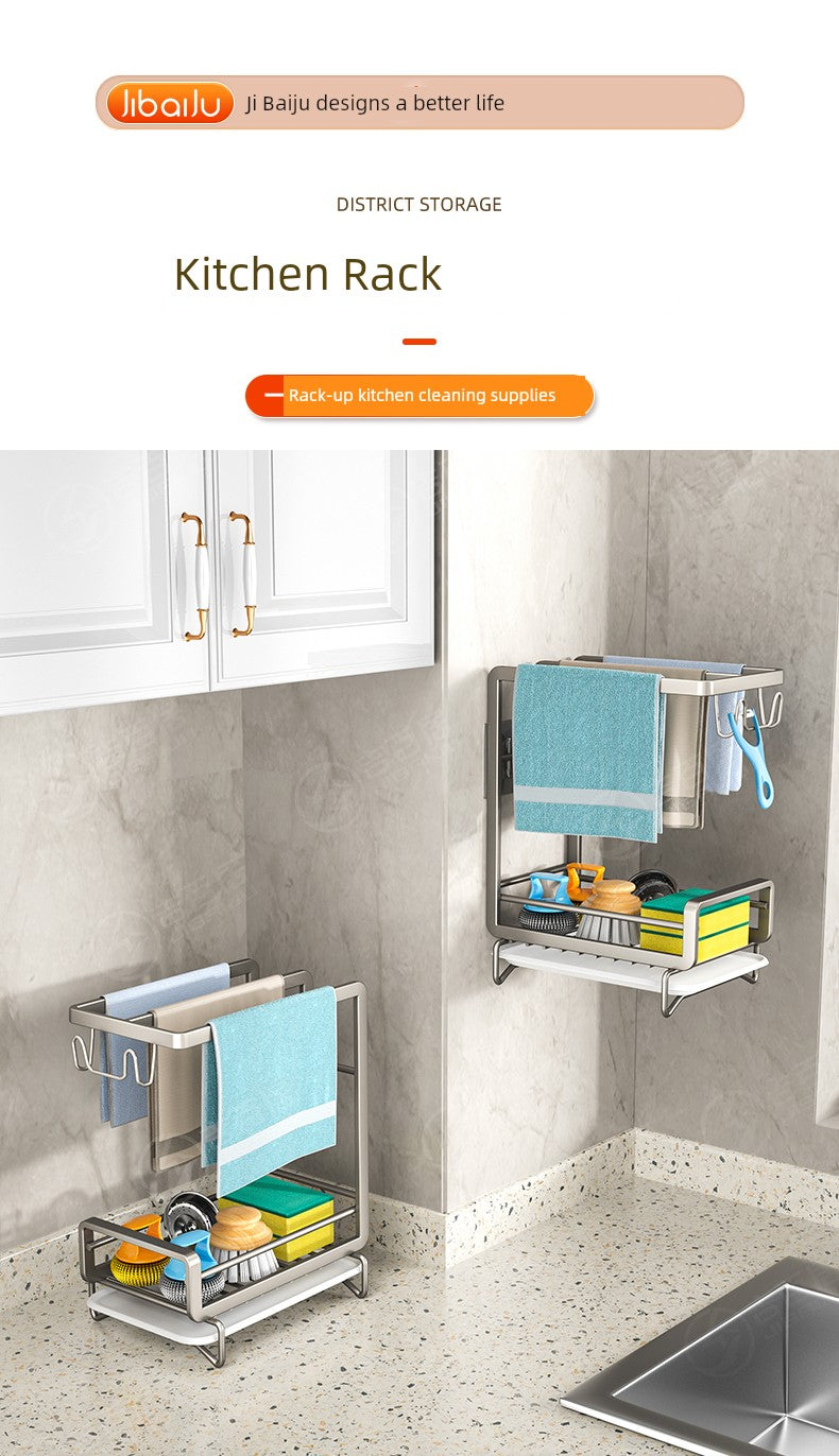 Rack with shelf for kitchen towels and sponges