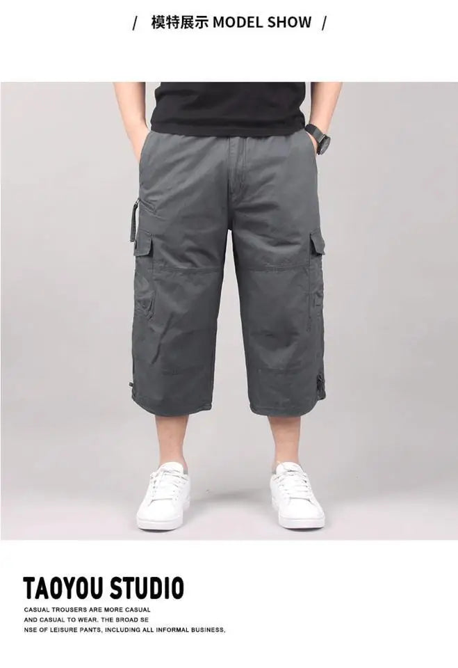 Men's Cargo Shorts Summer Loose Casual Pants Elastic Waist Large Size Outdoor Jogging Sweatpants Trend Multi Pockets