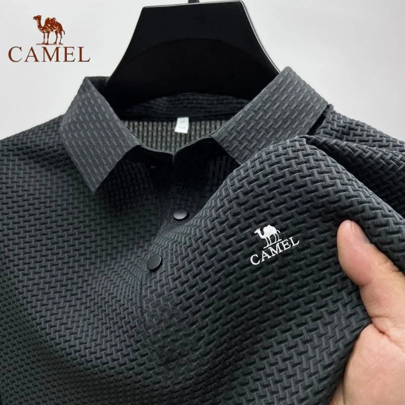 Summer New Men's Embroidered CAMEL Ice Silk Elastic Polo Shirt Luxury Fashion Leisure Breathable Cool Short Sleeved T-shirt Top