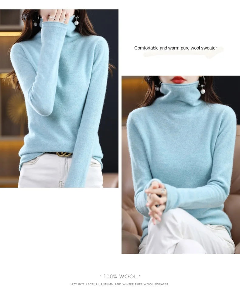 New 100% Merino Wool Turtleneck Cashmere Sweater In Autumn And Winter Women's Casual Knitted Coat Women's Coat Korean Fashion