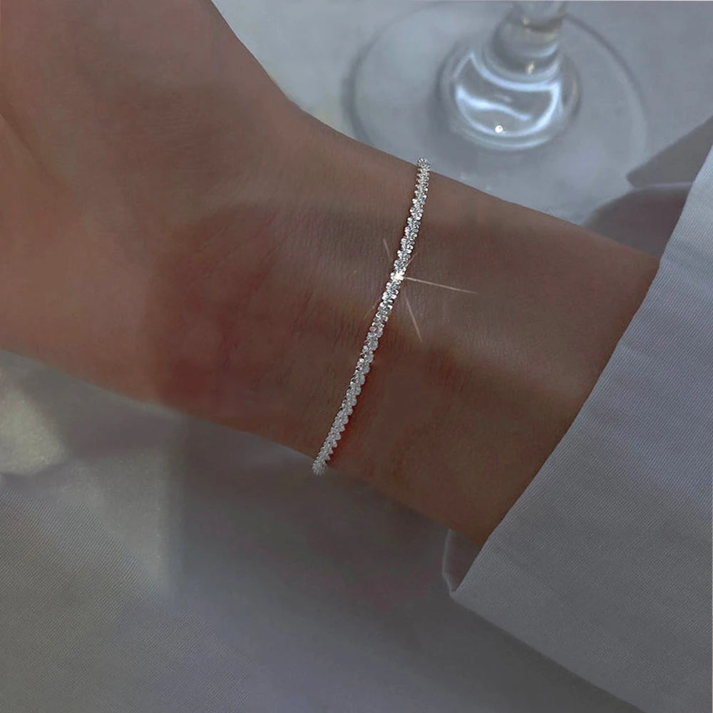 2024 New Fashion Silver Colour Sparkling Gypsophila Adjustable Stainless Steel Chain Bracelet for Women High Quality Jewelry