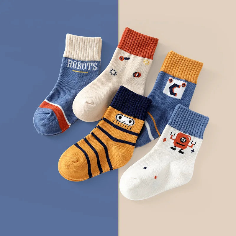 5 Pairs Kids Boys Socks Children Sport School Students Socks Spring Autumn Soft Cotton Toddler Mid Tube Sock Baby Girl Clothes