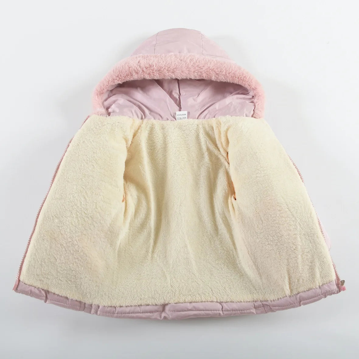 1 2 3 4 Years Baby Girls Jacket Winter New Solid Color Butterfly Decoration Lining Plush Warm Hooded Zipper Down Cotton Outwear