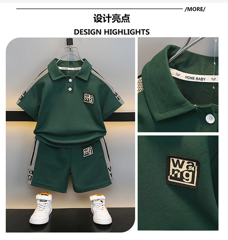 New Kids Letter Print Polo T-shirt Shorts 2Pcs/Sets New Fashion Baby Boys Girl Clothing Children Tracksuits 0-5 Years