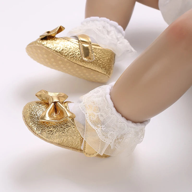 Fashionable Series Baby Shoes Girl Baby Cute Bow PU Princess Shoes Soft Cloth Sole Comfortable Walking Shoes Spring and Autumn