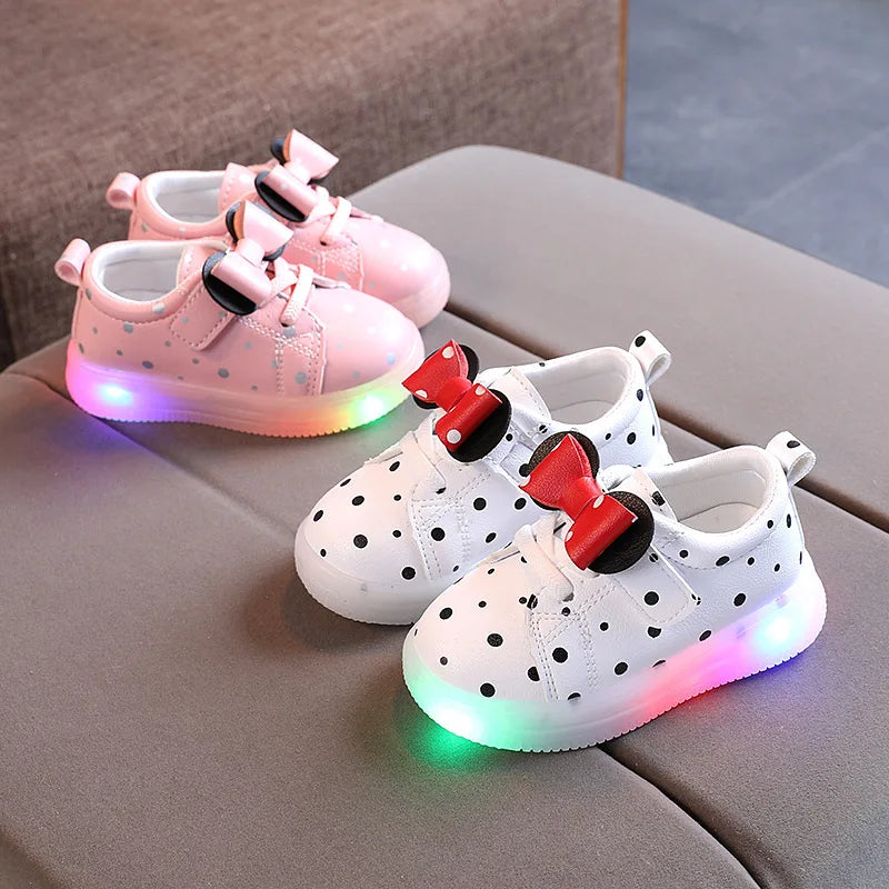 Zapatillas Kid LED Luminescent Shoes 2024 SummerNew Girl Bow Casual Shoe Lightweight Sport Shoe Breathable Tennis Shoes Kid Shoe