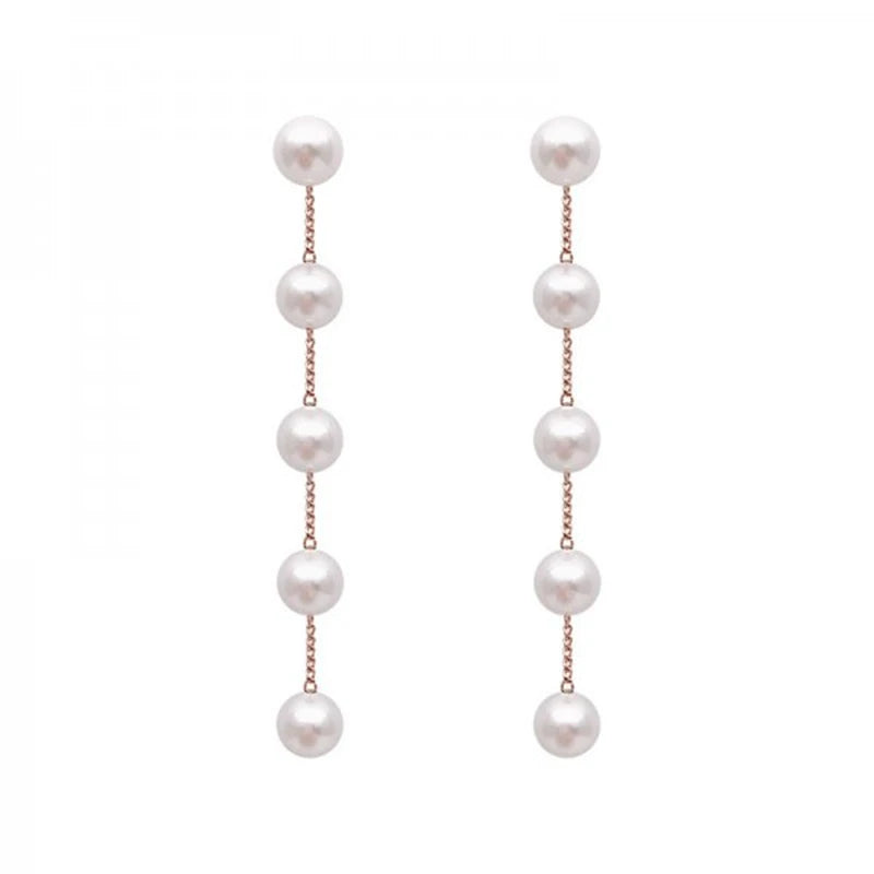 Trend Simulation Pearl Long Earring For Women Fashion Korean Crystal Rhinestone Chain Drop Earrings Bridal Wedding Party Jewelry