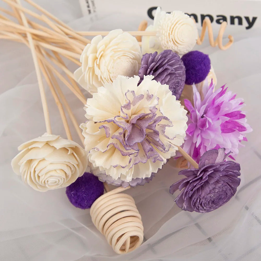 19Pcs Purple Simulation Flowers Reed Diffuser Replacement Sticks DIY Handmade Home Decor Rattan Oil Diffuser Refill Sticks