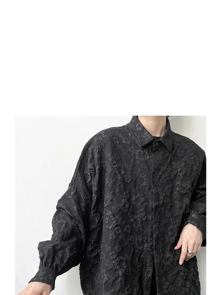 Shirts Men Floral Japanese Style Fashion Loose Pleated Long Sleeve Vibe All-match High Street Youthful Cool Designed Vintage