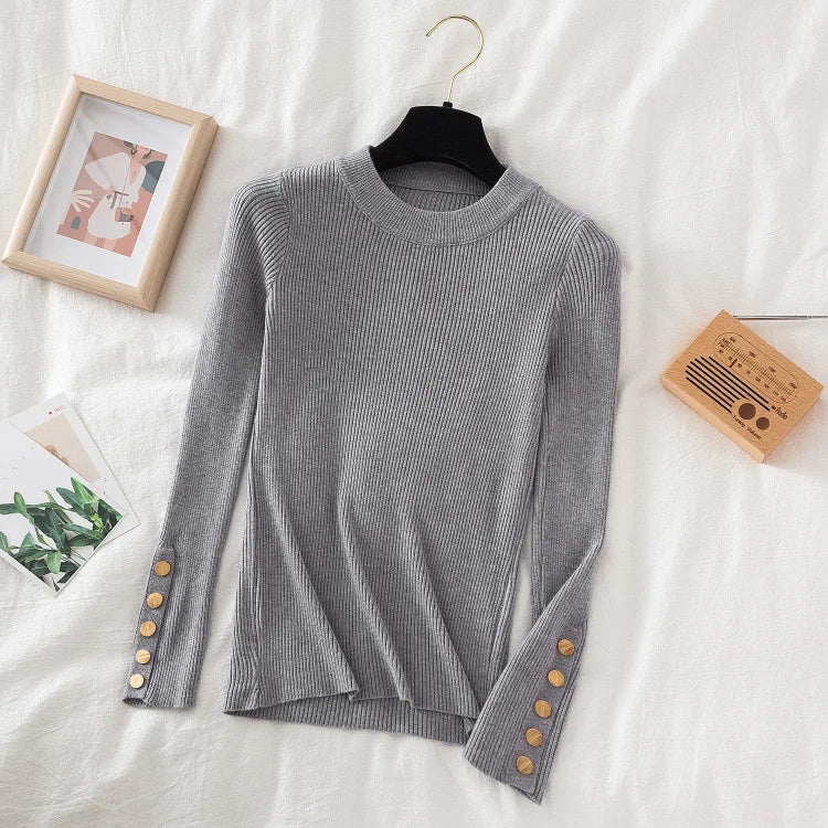 Thick Sweater Long Sleeve Pullover Autumn Winter Clothes Button O Neck Sweater Female Casual Streetwear Knitted Top Soft Jumper