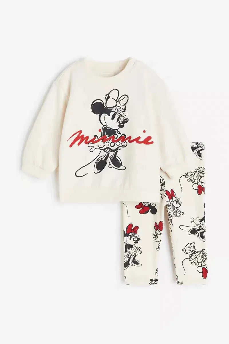 Cute Minnie Print Tops 2pcs For Girls Child Autumn Long Sleeve Tracksuits New Fashion Clothing Kids Casual Hoodies+Sweatpants