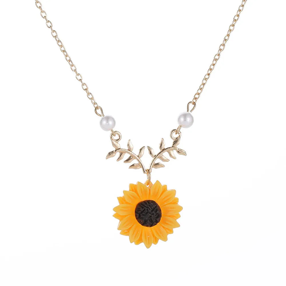 Fashion Jewelry Girlfriends Gift Gold Plated Charm Pendant Women Branch Long Sunflower Yellow Necklaces Collares Para Mujer