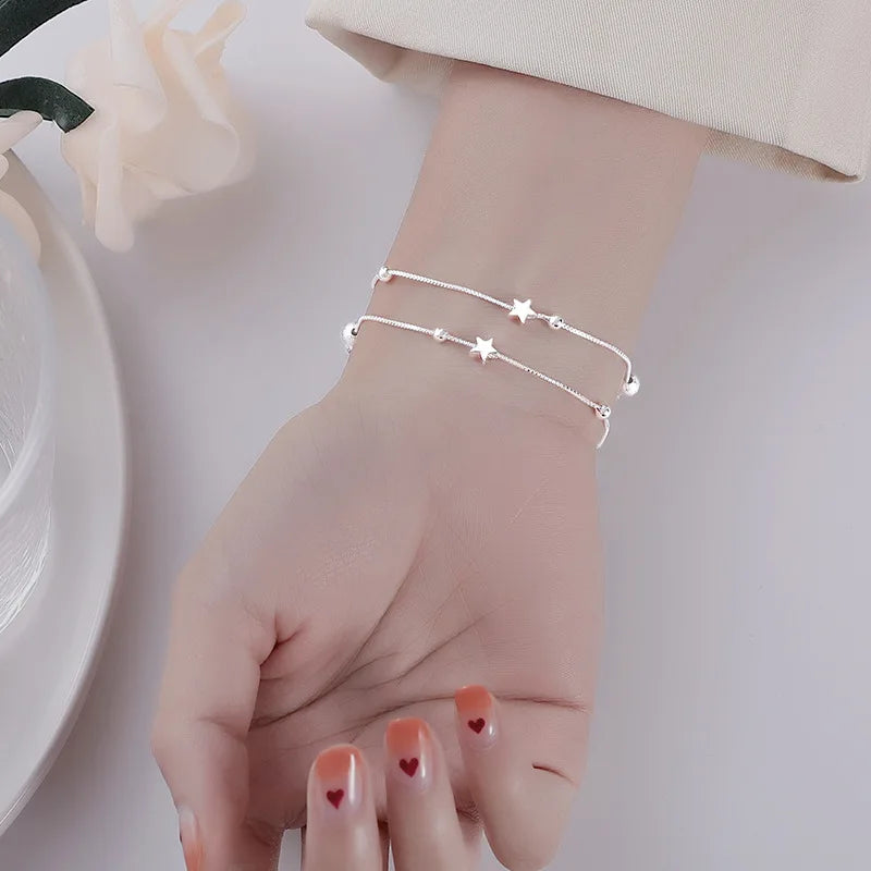 925 Sterling Silver Beautiful Stars Bracelets For Women Korean Fashion Designer Adjustable Bead Bracelet Luxury Original Jewelry