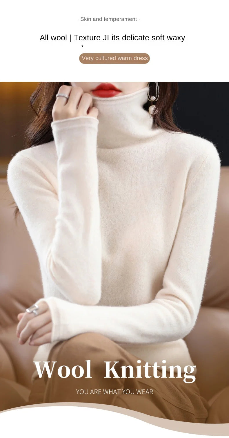 New 100% Merino Wool Turtleneck Cashmere Sweater In Autumn And Winter Women's Casual Knitted Coat Women's Coat Korean Fashion