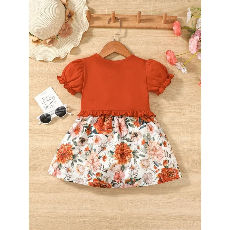 2PCS Children Girls Clothes Set Sling Floral Dress Solid Short Sleeves Overcoat Costume Summer Dress for Kids Girl 1-6 Years