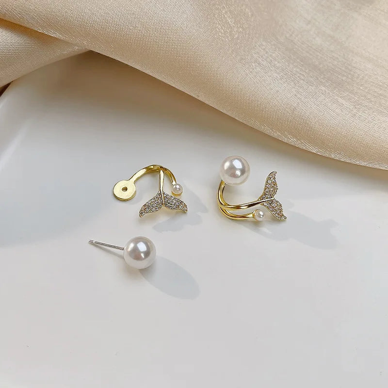 Europe and America 2023 New Temperament Fishtail Pearl Earrings Fashion Personality Simple Luxury Women Party Earrings