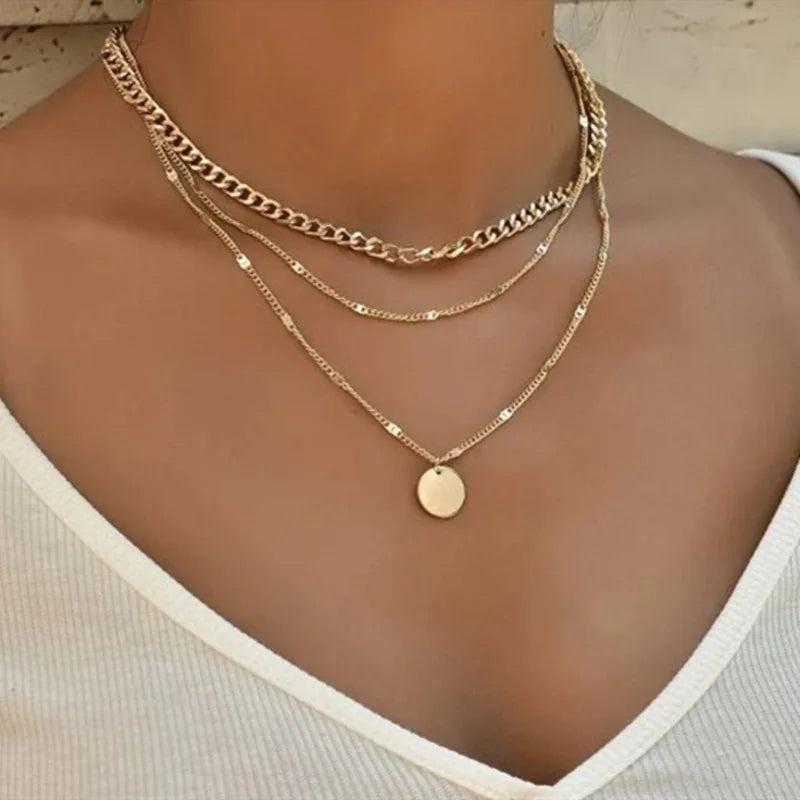 Simple Round Disco Coin Pendant Long Chain Necklace for Women Vintage 2022 Boho Multilayer Ethnic Summer Necklace Accessories