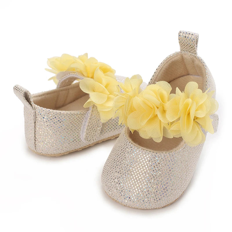 0-18M Girls' Baby Shoes Fashionable Classic Gold Theme Princess Shoes Soft Sole Comfortable Baby Walking Shoes