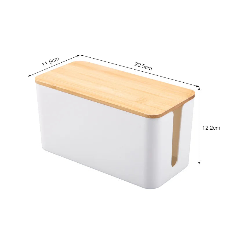 Wooden Office Cable Storage Box Power Line Wire Management Organizer Charger Socket Network Line Storage Bin Desk Storages