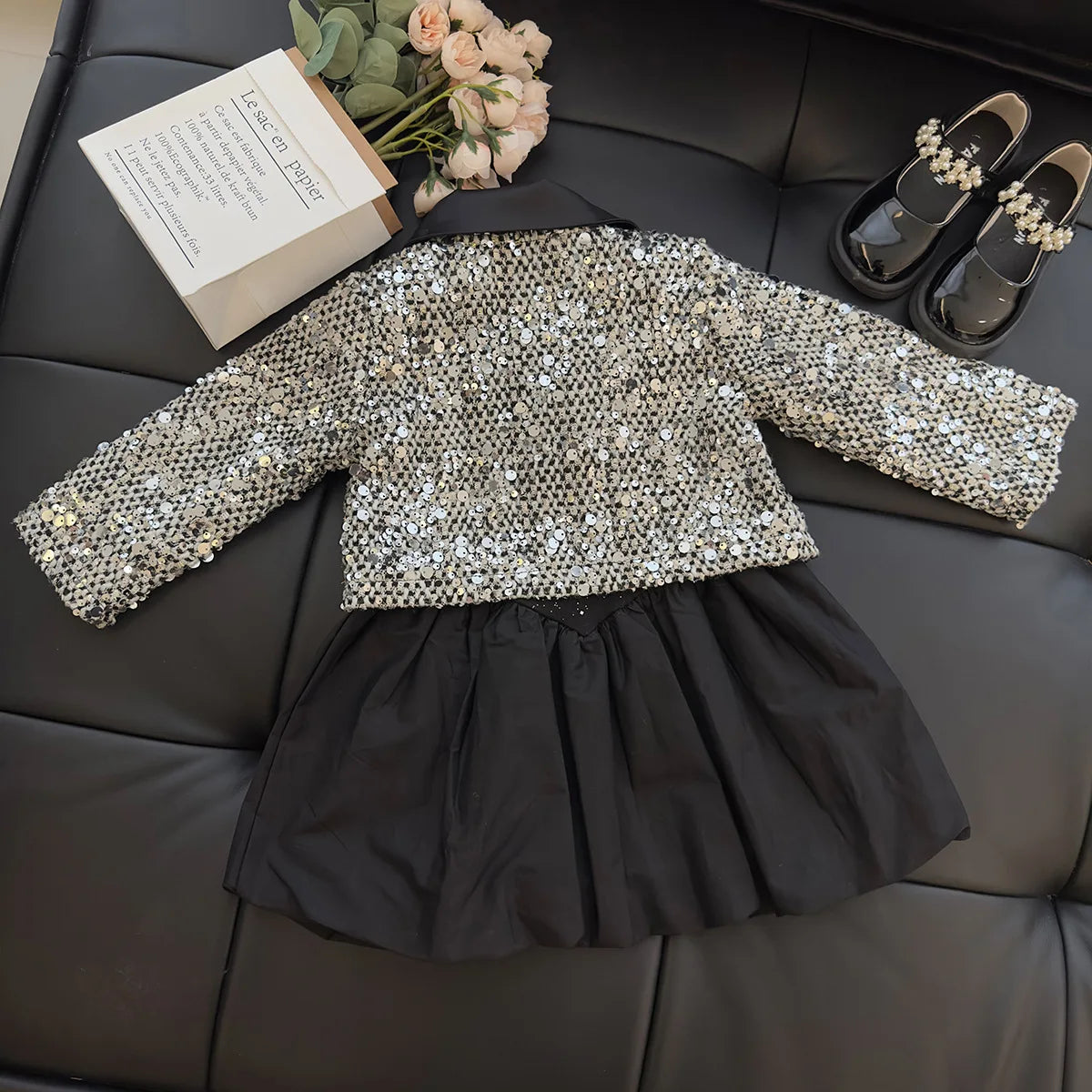 Girls Clothing Sets Autumn Spring Kids Child Toddler Sequins Coat and Dress Clothes Suit Children Girl Birhtday Clothes 2 4 6 8