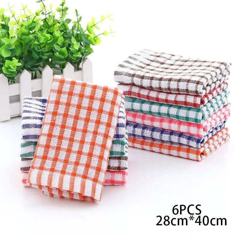 6PCS Cotton Kitchen Towel Absorbent Clean Dish Towels Kichen Cleaning Supplies