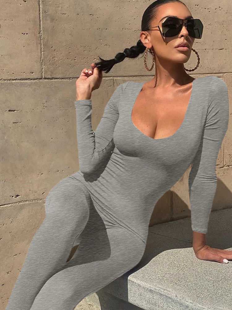 HAWTHAW Women 2024 Autumn Winter Long Sleeve Bodycon Streetwear Jumpsuit Overall One Piece Outfit Wholesale Items for Business