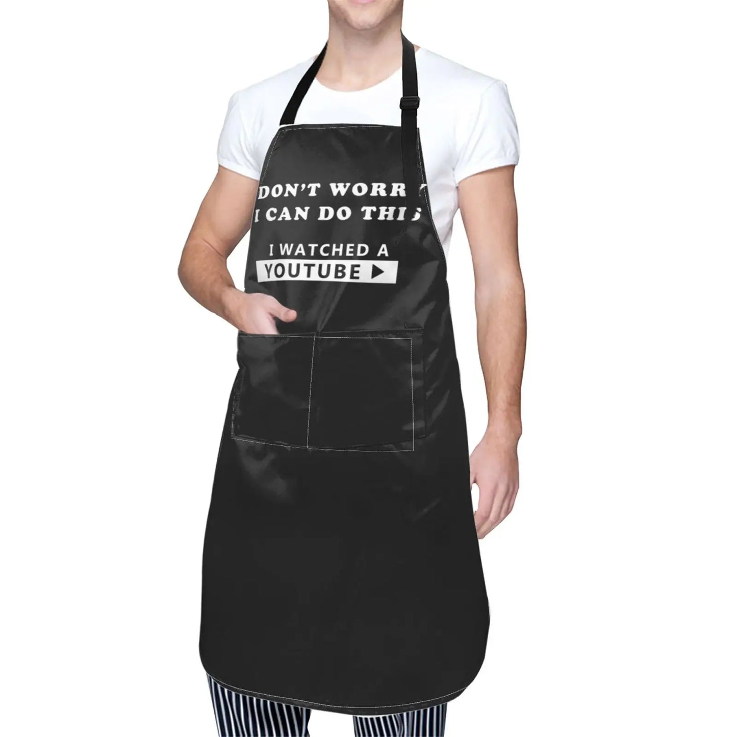 Funny Don't Worry I Can Do This Aprons for Men Women Creative Gifts for Mom BBQ Cooking Chef Apron with 2 Pockets Waterproof