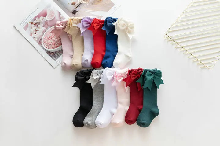 Winter Autumn Kids Knee High Socks Baby Girls Cotton Socks Big Bow Soft Toddlers Princess Children Long Tube Socken For 0-5Years