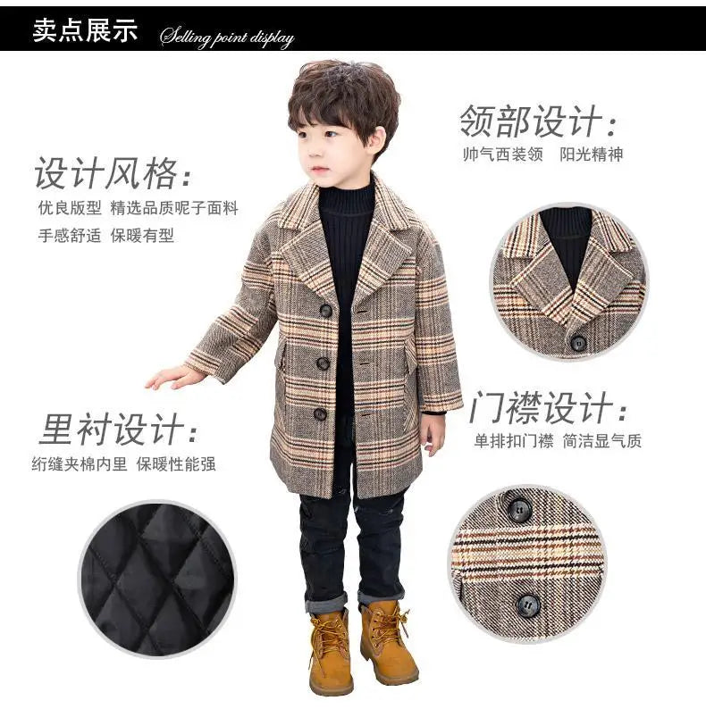 Boy'S Tweed Coat Foreign Style Wool Coat Winter 2022 Autumn And Winter New Small Suit Children'S Clothes Children'S Baby