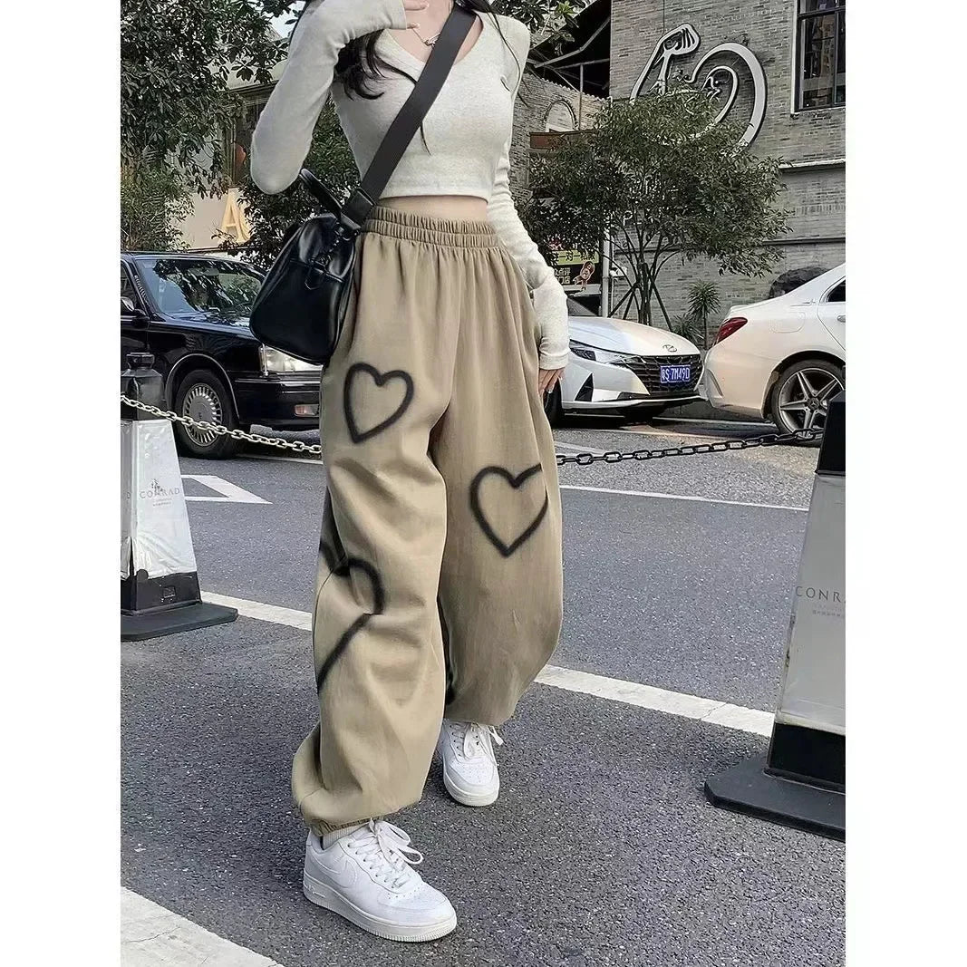 【50% Discount Clearance】White Heart Leggings Sports Pants for Women Autumn 2024 New Loose Bf Lazy Casual Pants Simple Pants