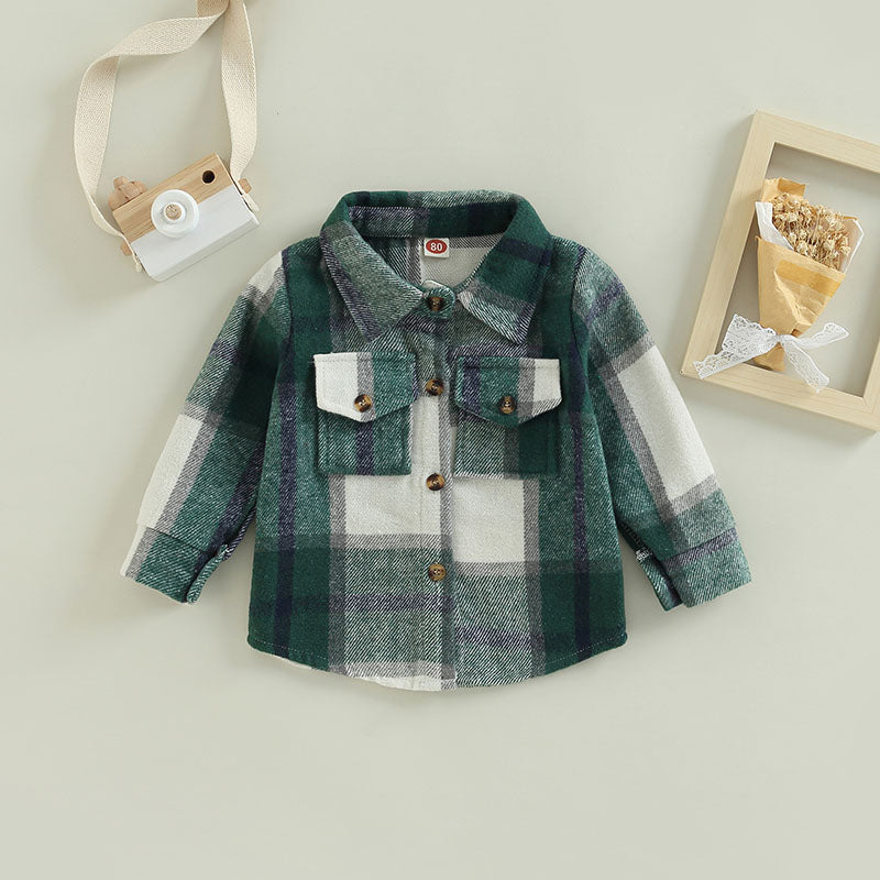 Toddler Baby Boy Girl Plaid Shirt Jacket Outfits Button Down Cardigan Kids Long Sleeve Coat Tops Fall Clothes