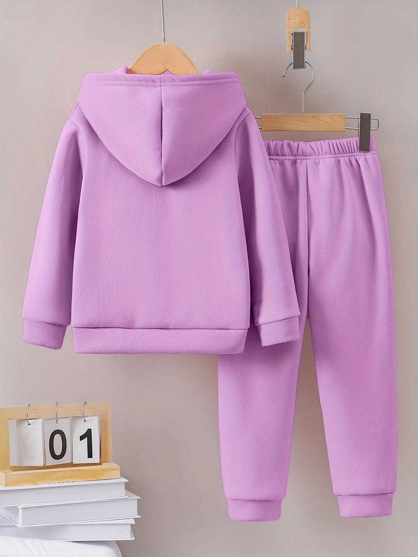 2set Autumn and winter new casual comfort sports style warm girls printed warm lining hoodie and tracksuit pants