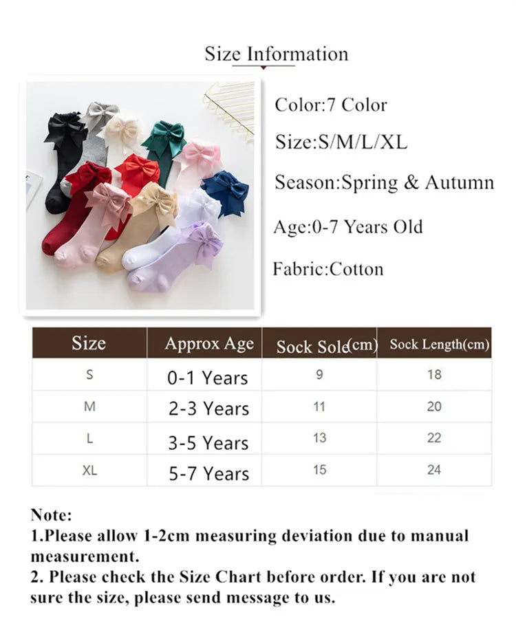 Winter Autumn Kids Knee High Socks Baby Girls Cotton Socks Big Bow Soft Toddlers Princess Children Long Tube Socken For 0-5Years