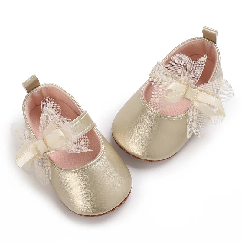 0-18M Girls' Baby Shoes Fashionable Classic Gold Theme Princess Shoes Soft Sole Comfortable Baby Walking Shoes