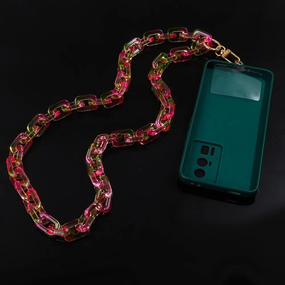 80cm Colorful Acrylic Link Chain Cell phone Chain Lanyard Strap Hanging Neck Cellphone Cases Chains Accessories Women Jewelry