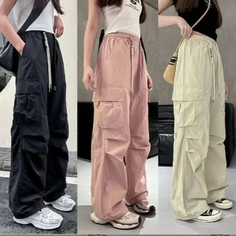 Girls Cargo Pants Summer Thin Loose-fit Wide-leg Long Pants New 2024 Trendy Junior High School Students Casual