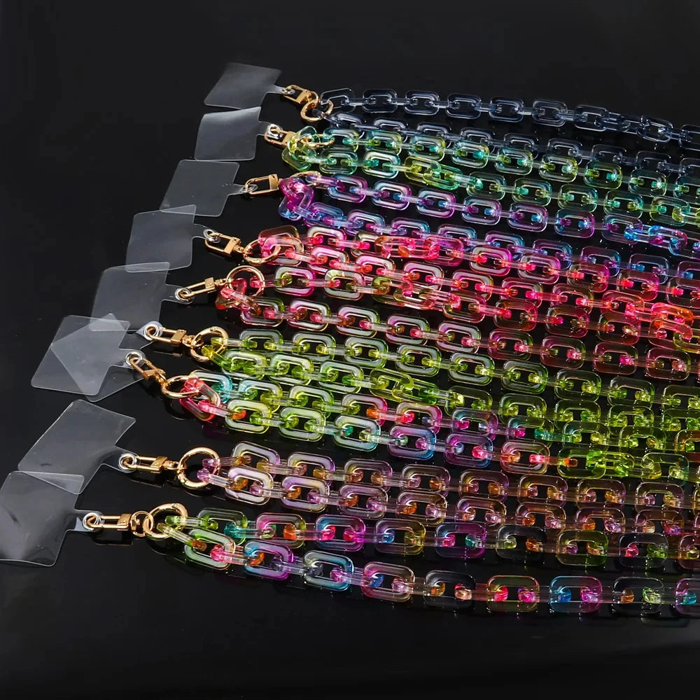 80cm Colorful Acrylic Link Chain Cell phone Chain Lanyard Strap Hanging Neck Cellphone Cases Chains Accessories Women Jewelry