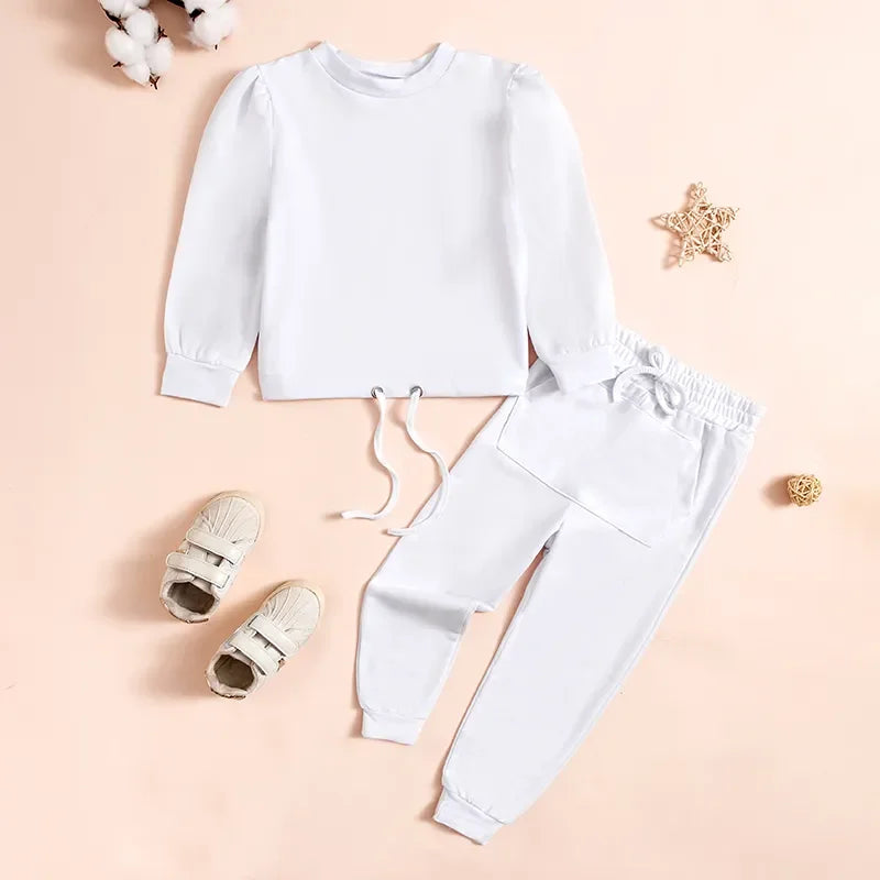 2024 Spring New Girls Fashion O Neck Long Sleeve Pullover Top + Pants 2 Pieces Set Casual Kids Clothes