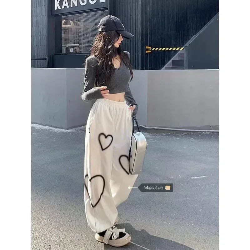 【50% Discount Clearance】White Heart Leggings Sports Pants for Women Autumn 2024 New Loose Bf Lazy Casual Pants Simple Pants