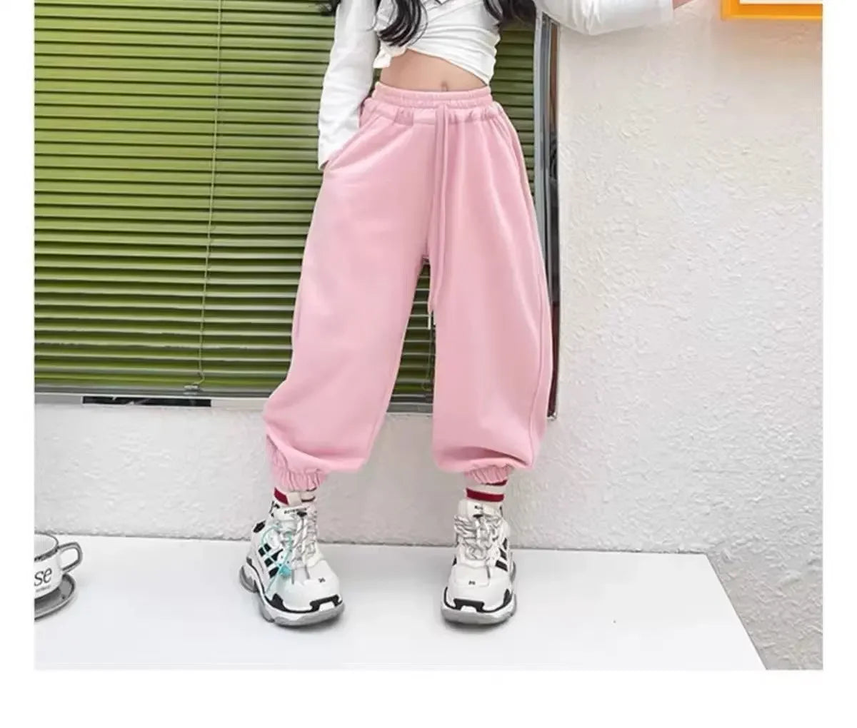 Stylish Spring Autumn Children's Pants Loose Fit Casual Trousers For Girls 2023 New Large Medium Kids Wardrobe